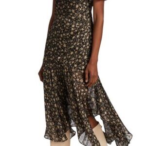 NWT! ASTR THE LABEL Santorini Floral Asymmetric Midi-Dress Black Floral Women S